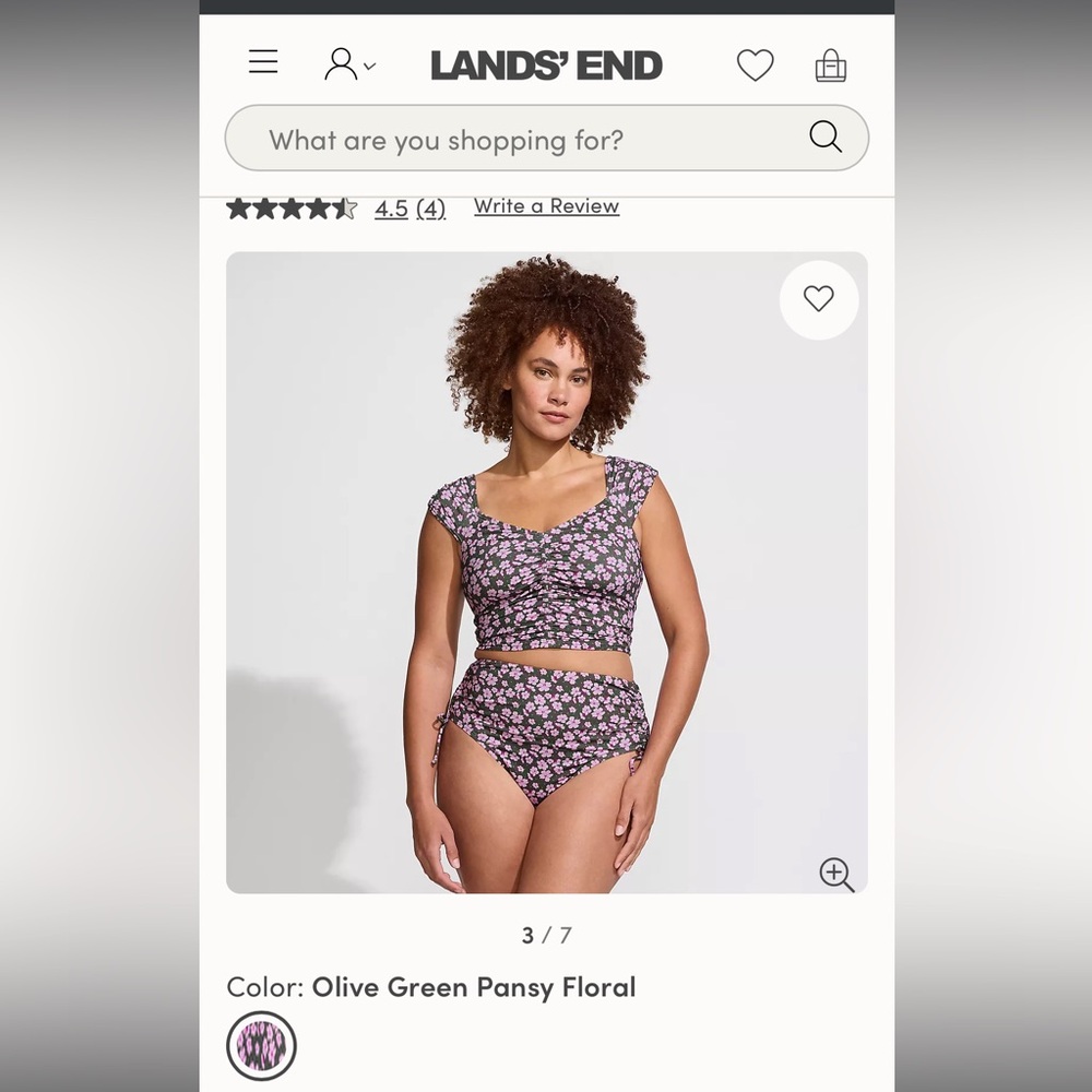 Lands' End Women’s Ruched Cap Sleeve Midkini and High Waisted Bikini Bottoms